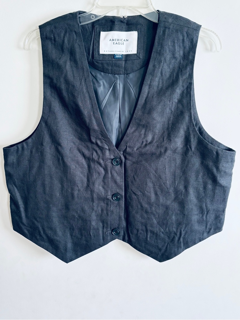 American Eagle Outfitters Women's Dark Gray Button-Front Linen Vest